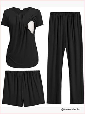Maternity Nursing Pajama Set 3 Piece Postpartum Lounge Breastfeeding Pjs
